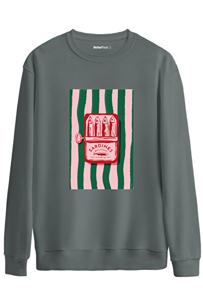 BetterThanCo Sardines Printed Crew Neck Oversized Sweatshirt