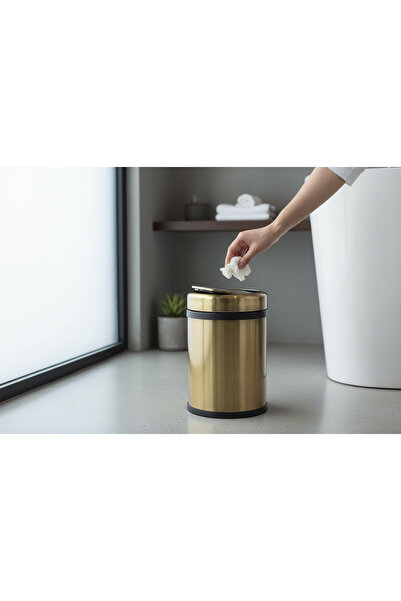 İSAOĞLU YAPI Antique Gold Rotating Lid Trash Can Practical Lid Antique Gold Bucket
