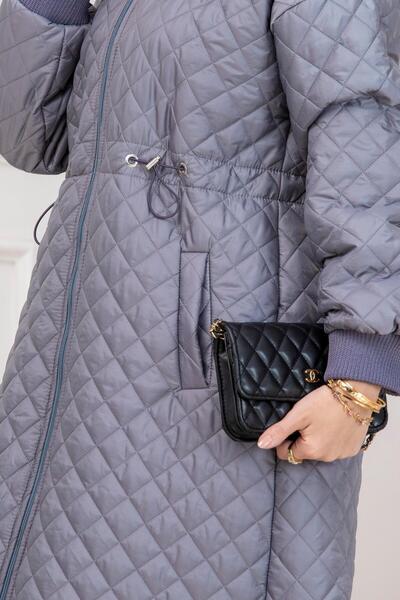 Sevitli Capitone Coat with Fur Collar - Gray