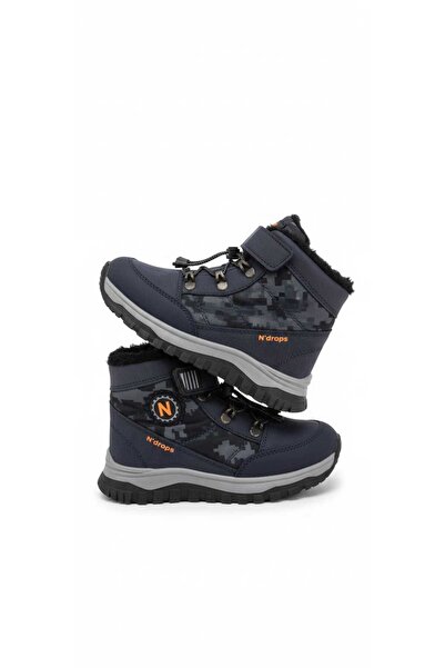 McDark Dark Blue Camouflage Boys' Fur-Lined Staple-Fastened Boots