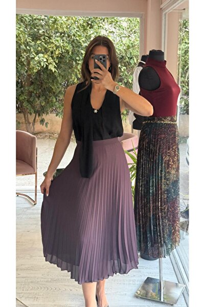 HANER BUTİK Pleated Skirt Plum