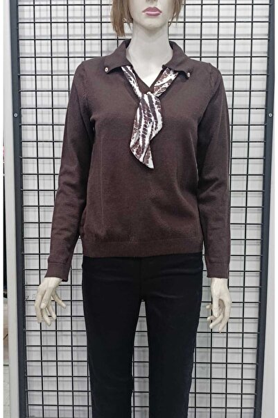 JM Scarf Detailed Shirt Collar Knitwear Blouse