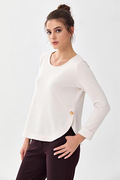 İKİLER Yuvarlak Yaka Eteği Oval Triko Bluz 256-1707