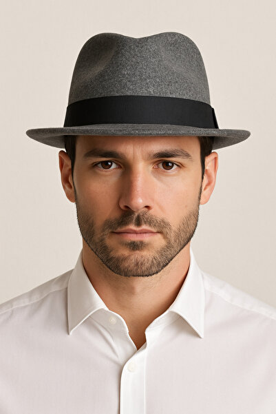 CosmoOutlet Men's Smoked Felt Material, Classic Model with Stripes, Adjustable Fedora Hat from the Inside
