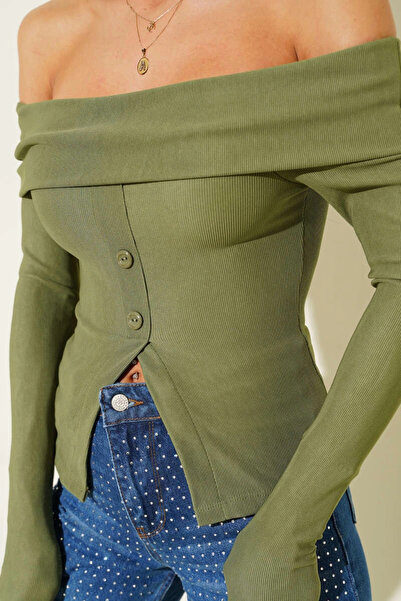 ZENGEZUR MALL Drnds Madonna Collar Buttoned Blouse Green T4329 (161925) (Size: S)