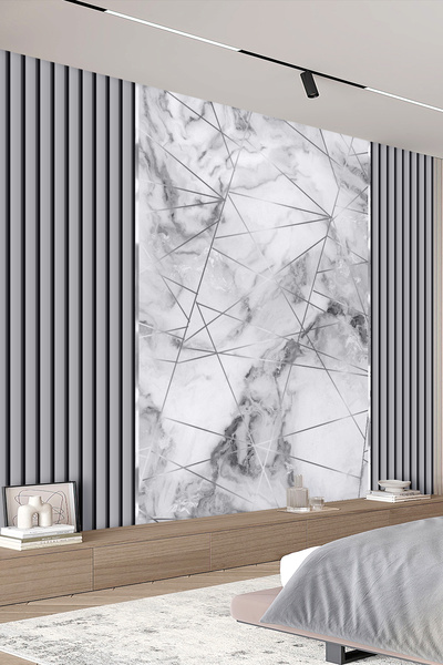 dreamwall Gri Mermer Çizgisel Dokulu Tekstil Duvar Kağıdı