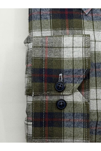 KAMER Regular Fit Winter Long Sleeve Double Pocket Buttoned Collar Plaid Green Shirt 3880Y