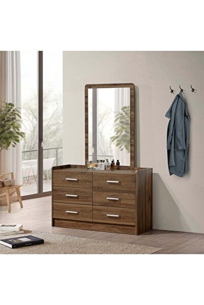 Danube Home Supreme 6-Drawer Master Dresser with Mirror - Light Walnut Finish, Engineered Wood, 2-Year Warranty
