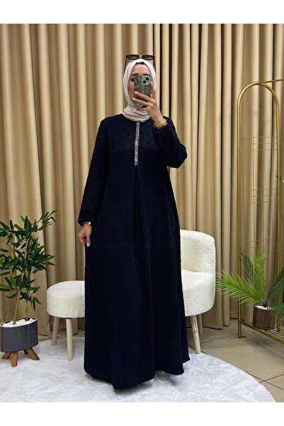 LY LEYO TEKSTİL DESENLİ TAŞLI ELBİSE