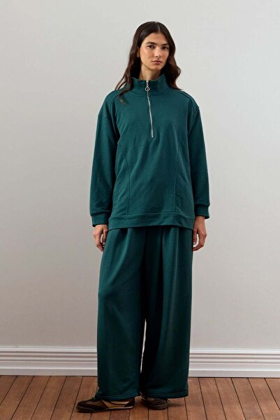 Ceylan Otantik Zümrüt 3 Thread Half Zipper Tracksuit Set