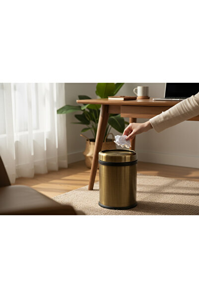 İSAOĞLU YAPI Antique Gold Rotating Lid Trash Can Practical Lid Antique Gold Bucket