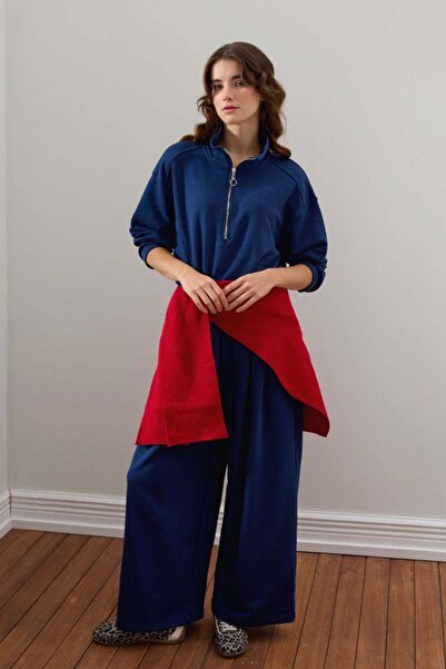 Ceylan Otantik Indigo 3 Thread Half Zipper Tracksuit Set