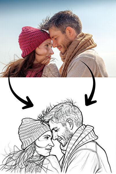 FourArts Kişiye Özel Karakalem Tablo | 25x25 cm Kare Çerçeveli | UV Baskılı Ahşap | Anı & Portre