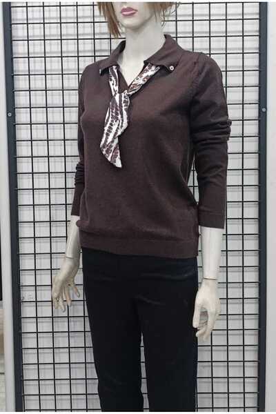 JM Scarf Detailed Shirt Collar Knitwear Blouse