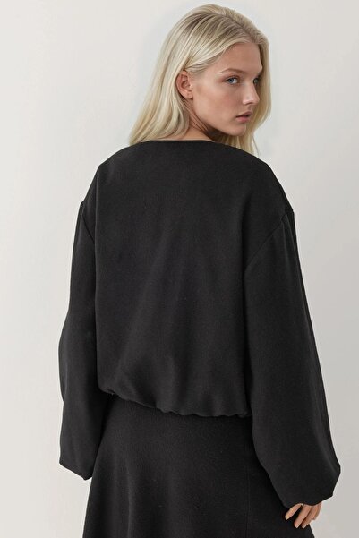 Hiccup Oversized Kaşe Bomber Jacket with Zipper