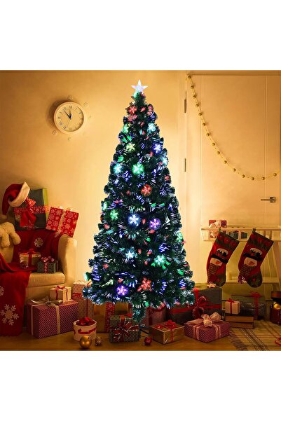 OEM Luxury 180 cm Optical Fiber Christmas Tree, Snow-Flocked, 2000 Tips, 150 Multicolor LEDs + Free Top