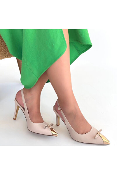 ZENGEZUR MALL Mtxdpn Joye Beige Leather Heeled Shoes (162907) (Size: 37)