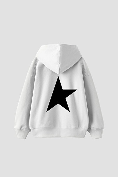 Bak Moda Half Star με τύπωμα oversized Unisex Λευκό φούτερ με κουκούλα