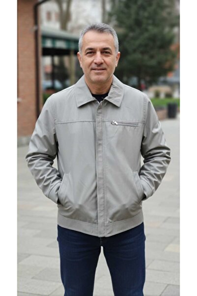 güncüoğlu Gray Color Collar with Closed Zipper Sleeves with Snap Buttons Men's Seasonal Coat