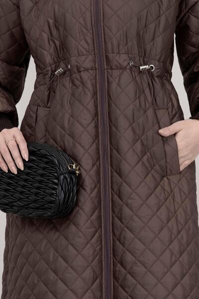 Sevitli Capitone Coat with Fur Collar-Brown