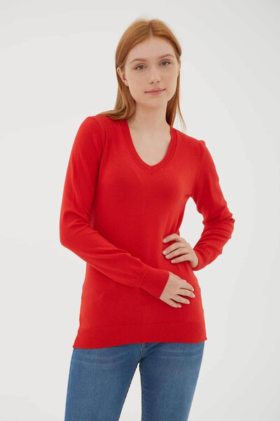 Fashion Friends Flexible V-Neck Red Women's Sweater 25K0778K1