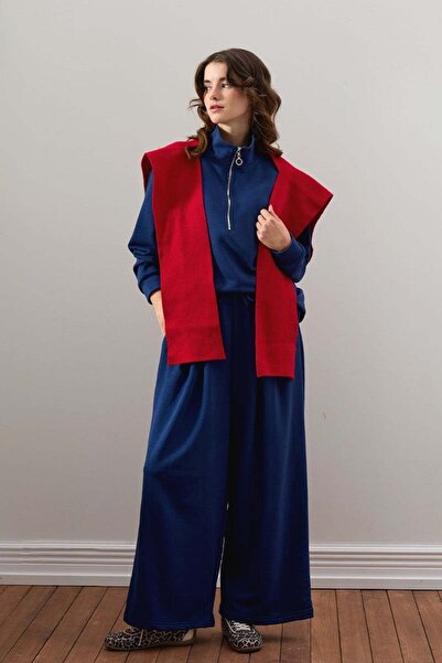 Ceylan Otantik Indigo 3 Thread Half Zipper Tracksuit Set