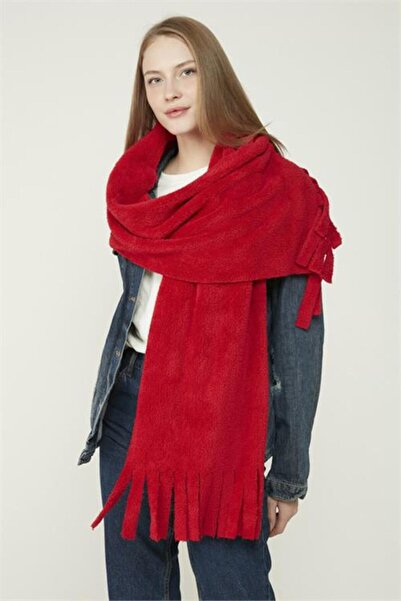 Neşeli Butik Women's Plush Textured Tassel Winter Shawl Scarf Nbaks048