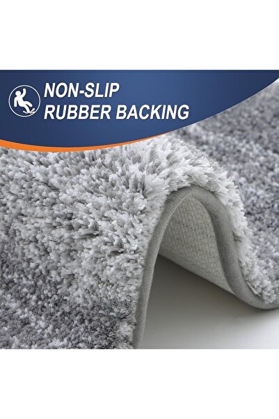 Faria Bath Mat, Extra Fluffy Absorbent, 61x120cm, Microfiber Non-Slip Base, Machine Washable, Gray