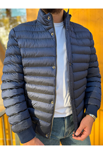 Avni Ceylan Men's Navy Blue Light Padding Slim Fit Puffer Jacket