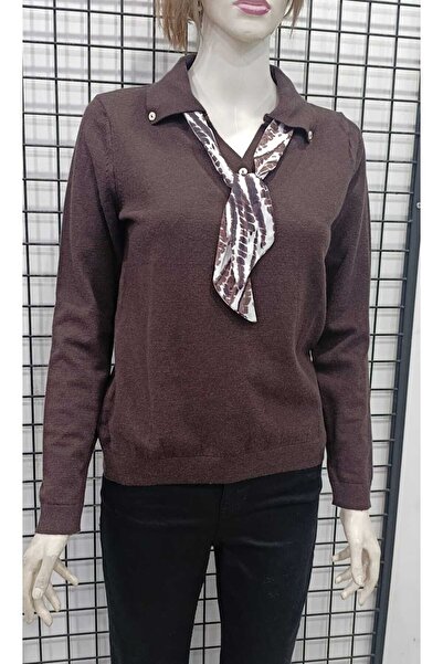 JM Scarf Detailed Shirt Collar Knitwear Blouse