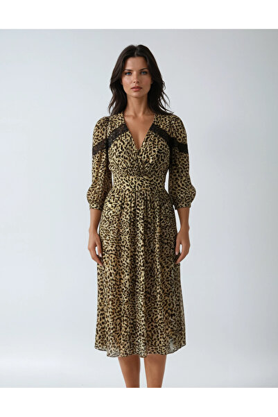 Vessmary VSM1032 day dress made of leopard Printed veil with lace inserts