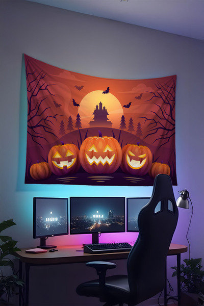 RUGRUMBA غطاء جداري للهالوين - بتصميم للاعبين، قماش عالي الجودة، سجادة جدارية