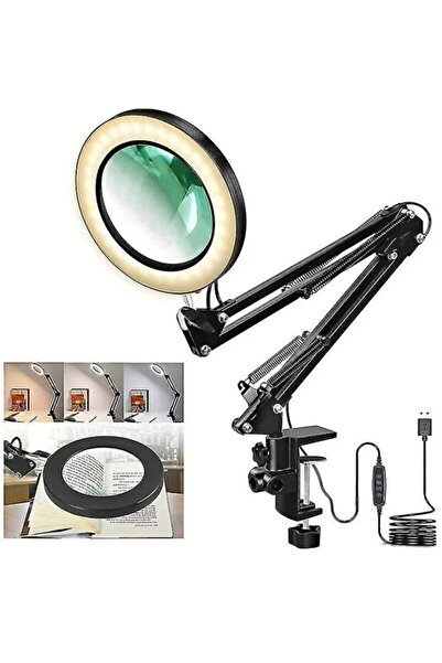 Renvox 10X Büyüteçli LED Masa Lambası - Ayarlanabilir Kollu 3 Renk Işıklı Profesyonel Çalışma Lambası