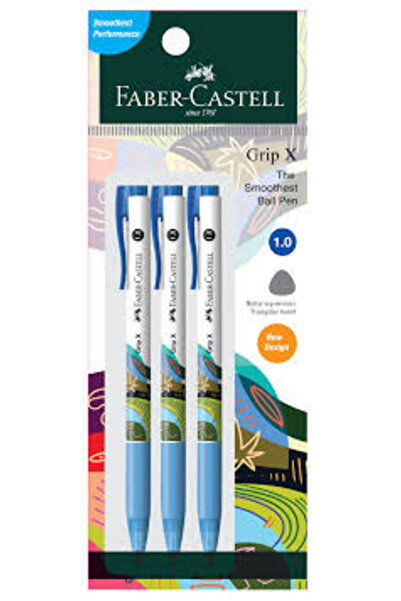 Faber Castell Grip X10 Ballpoint Pens - Blue 3 Pack