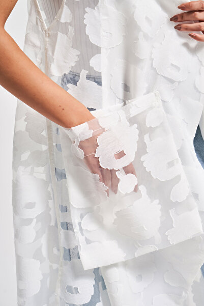 its basic Women's White Color Transparent Lace Detailed Maxi Length Long Design Vest