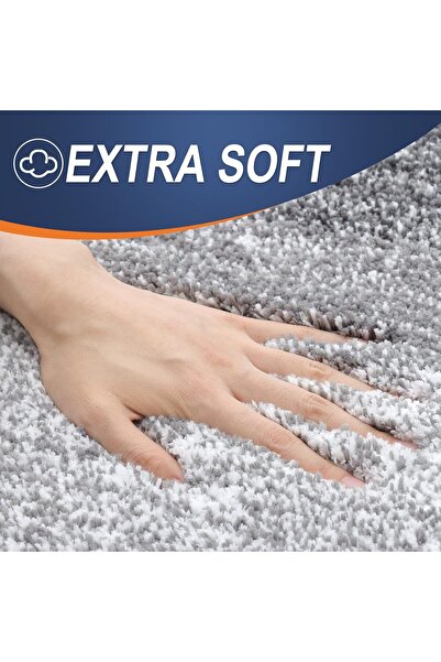 Faria Bath Mat, Extra Fluffy Absorbent, 61x120cm, Microfiber Non-Slip Base, Machine Washable, Gray