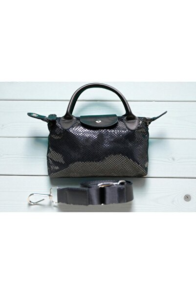 benRh+ DERİ ÇANTADANA VE KUZU DERİSİ YILAN BASKI PARLAK EL VE OMUZ ÇANTASI