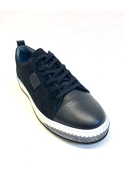 stok83 Black Genuine Leather Casual Walking Shoes