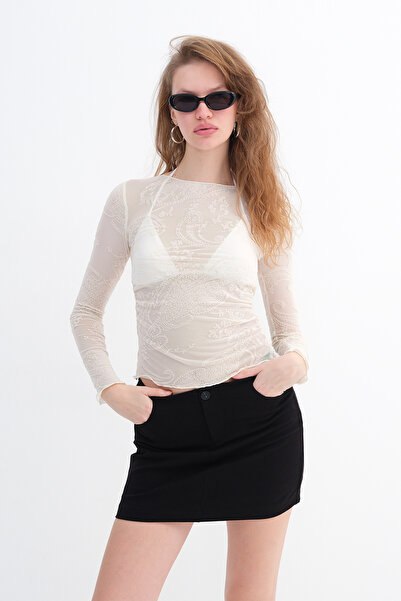 Addax Patterned Tulle Blouse B18507