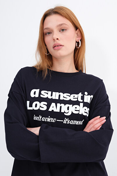 Addax Letter Printed Long Sleeve T-Shirt B10581