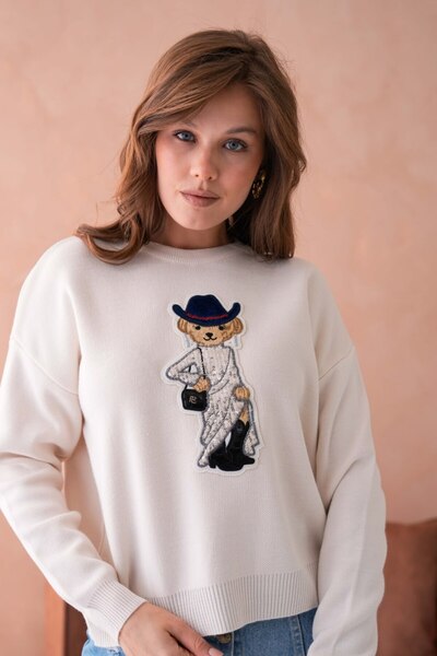 Noi Belis Regular Knitwear Teddy Bear Detailed Sweater Aw25Kz0081