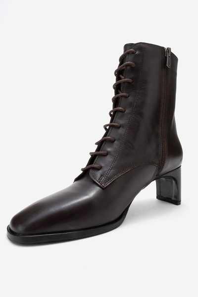 LuviShoes Γυναικείες μπότες με τακούνι SUDY καφέ δέρμα από γνήσιο δέρμα με κορδόνια