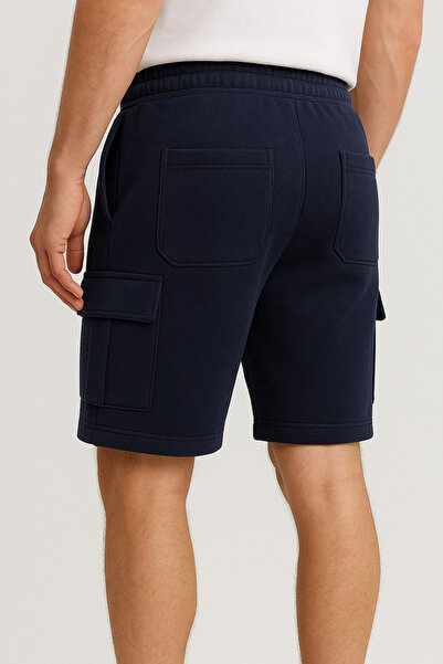 MBtekstil Men's Fleece-Lined Cargo Pocket Pack Shorts – 4 Seasons – Suitable for Sports & Daily Use – Navy Blue