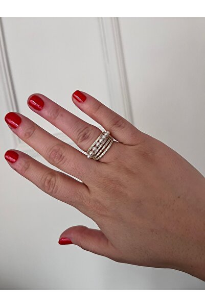 shop خاتم من الفولاذ المقاوم للصدأ مزين باللؤلؤ والأحجار الذهبية اللامعة قابل...