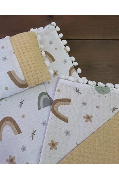 voyyo kids baby 3-Piece Bottom Opening Mat Set with Blanket and Pillow, Muslin Patterned Bottom Opening