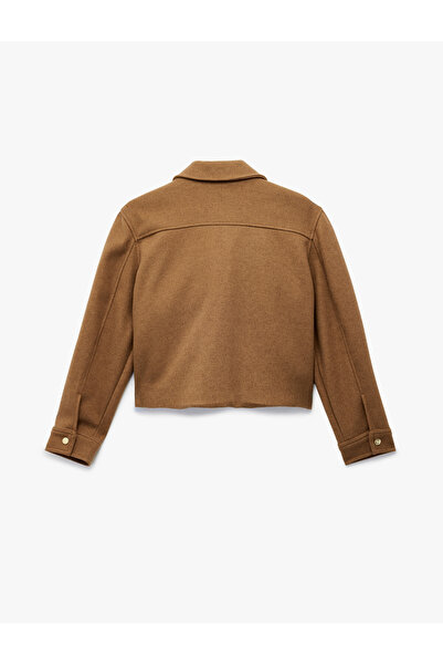 Koton Buttoned Long Sleeve Short Cashmere Jacket with Pockets