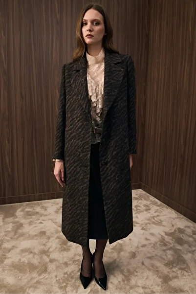 Gusto Zebra Pattern Wool Coat - Brown