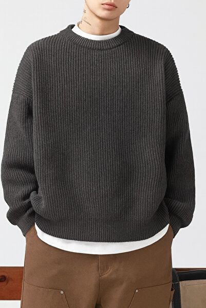 Tarz Cool Men's Smoked Regular Crew Neck Knit Sweater