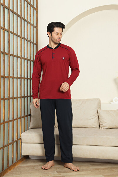 Enisena Men's 100% Cotton Pajama Set-3 Buttons-12440