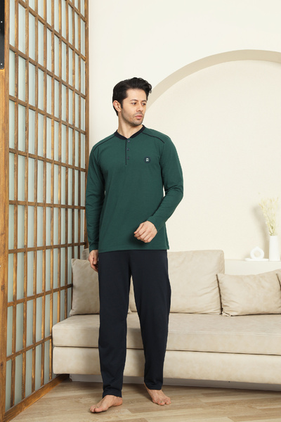 Enisena Men's 100% Cotton Pajama Set-3 Buttons-12440